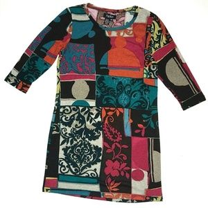 Papillon Small Pullover Printed Sweater Dress EUC